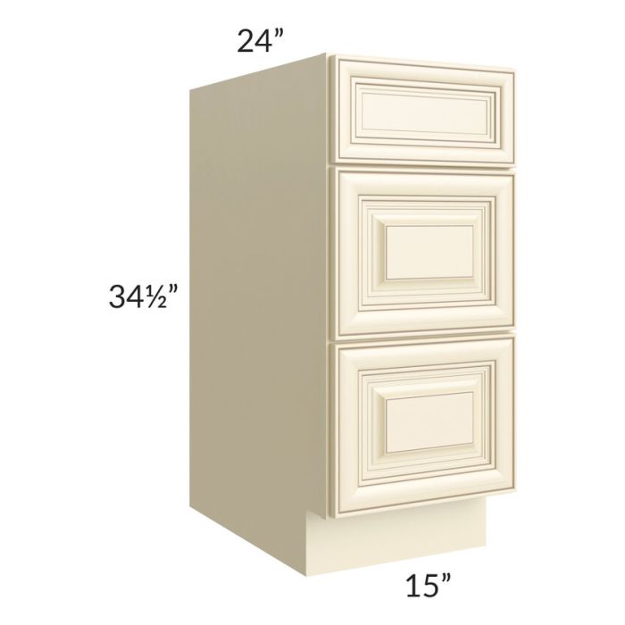 RTA Phoenix Cream Glaze 15" 3-Drawer Base Cabinet