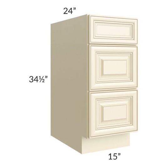 RTA Phoenix Cream Glaze 15" 3-Drawer Base Cabinet