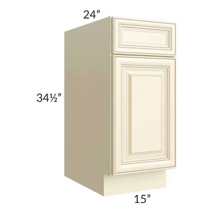 RTA Phoenix Cream Glaze 15" Base Cabinet with 1 Decorative End Panel