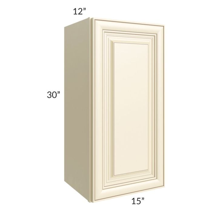 RTA Phoenix Cream Glaze 15" x 30" Wall Cabinet with 1 Decorative End Panel and Mullion Glass Door