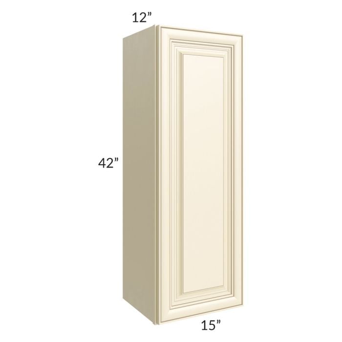 RTA Phoenix Cream Glaze 15" x 42" Wall Cabinet with 2 Decorative End Panels