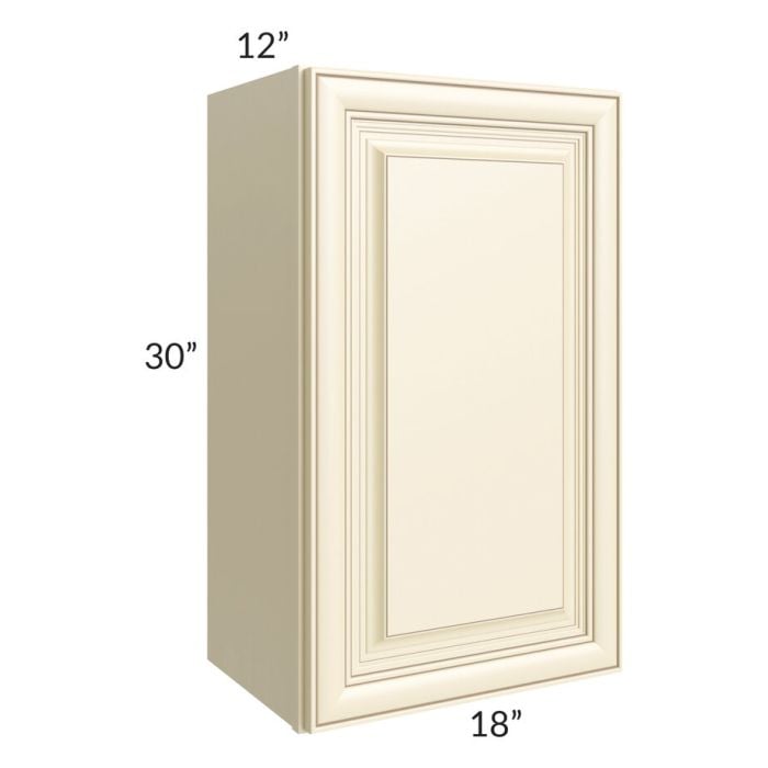 RTA Phoenix Cream Glaze 18" x 30" Wall Cabinet with 1 Decorative End Panel and Mullion Glass Door