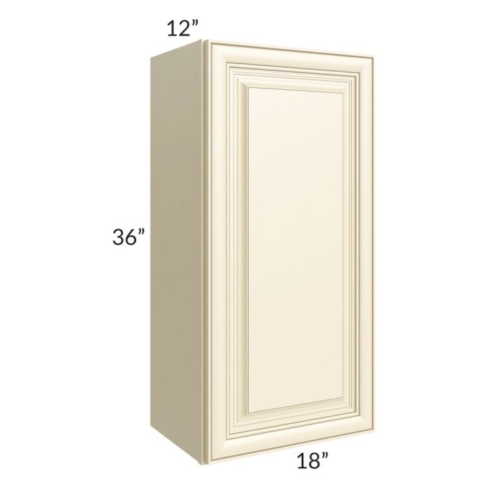 RTA Phoenix Cream Glaze 18" x 36" Wall Cabinet with 1 Decorative End Panel and Mullion Glass Door