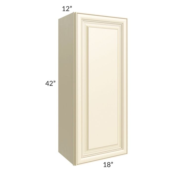 RTA Phoenix Cream Glaze 18" x 42" Wall Cabinet with 1 Decorative End Panel and Mullion Glass Door
