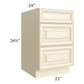 RTA Phoenix Cream Glaze 21" 3-Drawer Base Cabinet