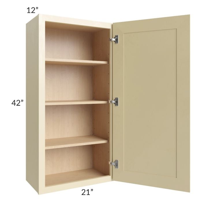 RTA Phoenix Cream Glaze 21" x 42" Wall Cabinet with 2 Decorative End Panels and Mullion Glass Door