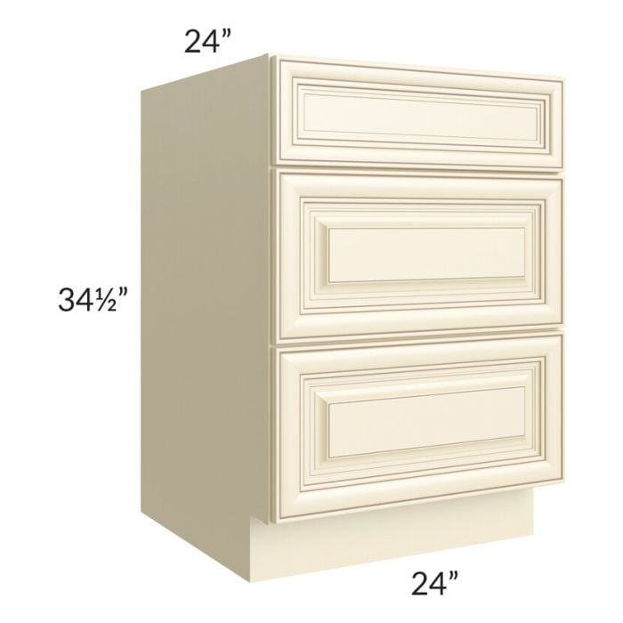 RTA Phoenix Cream Glaze 24" 3-Drawer Base Cabinet