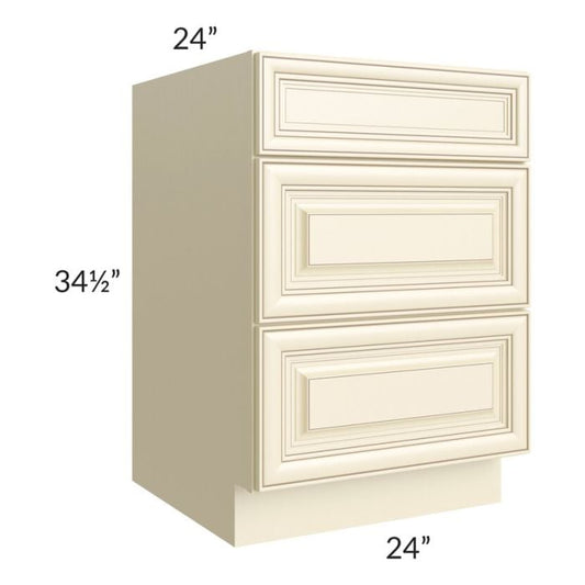 RTA Phoenix Cream Glaze 24" 3-Drawer Base Cabinet