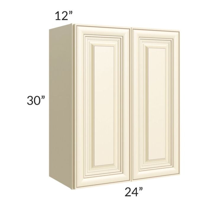 RTA Phoenix Cream Glaze 24" x 30" Wall Cabinet with 2 Decorative End Panels and Mullion Glass Door