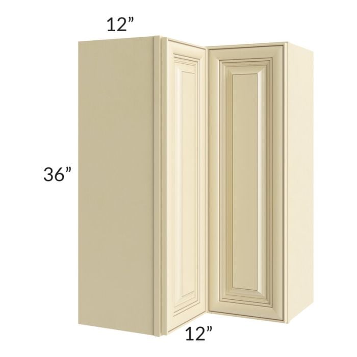 RTA Phoenix Cream Glaze 24" x 36" Easy Reach Corner Wall Cabinet with 2 Decorative End Panels