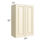 RTA Phoenix Cream Glaze 24" x 36" Wall Cabinet with 1 Decorative End Panel and Mullion Glass Door