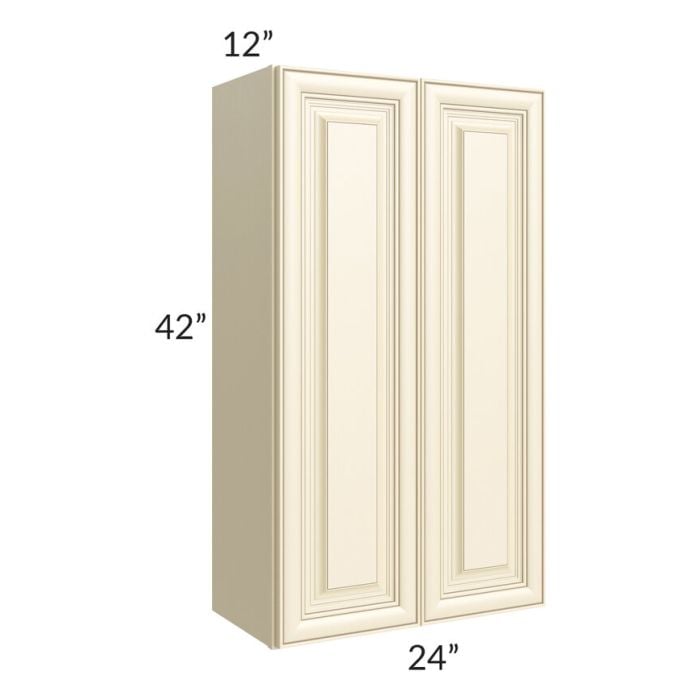 RTA Phoenix Cream Glaze 24" x 42" Wall Cabinet with 2 Decorative End Panels