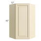 RTA Phoenix Cream Glaze 24" x 42" Wall Diagonal Corner Cabinet with Mullion Glass Door