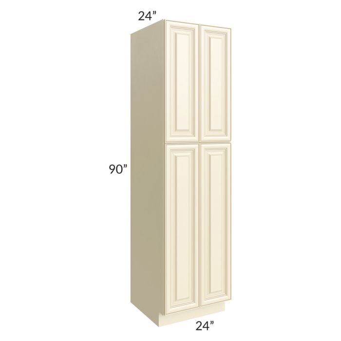 RTA Phoenix Cream Glaze 24" x 90" Wall Pantry with 2 Decorative End Panels and 1 Roll Out Tray
