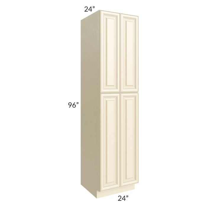 RTA Phoenix Cream Glaze 24" x 96" Wall Pantry with 1 Decorative End Panel