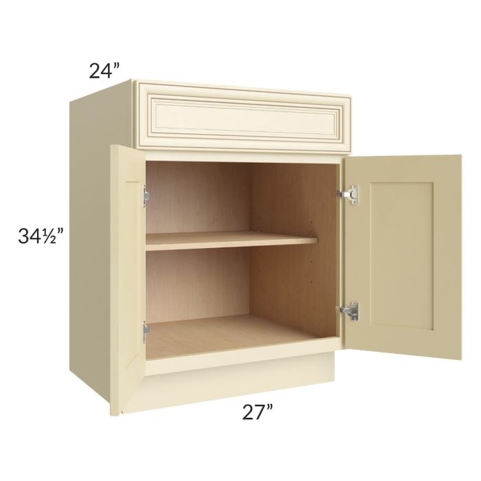 RTA Phoenix Cream Glaze 27" Base Cabinet with 2 Decorative End Panels