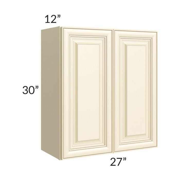 RTA Phoenix Cream Glaze 27" x 30" Wall Cabinet with 1 Decorative End Panel