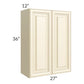 RTA Phoenix Cream Glaze 27" x 36" Wall Cabinet with 2 Decorative End Panels and Mullion Glass Door