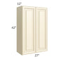 RTA Phoenix Cream Glaze 27" x 42" Wall Cabinet with 1 Decorative End Panel and Mullion Glass Door