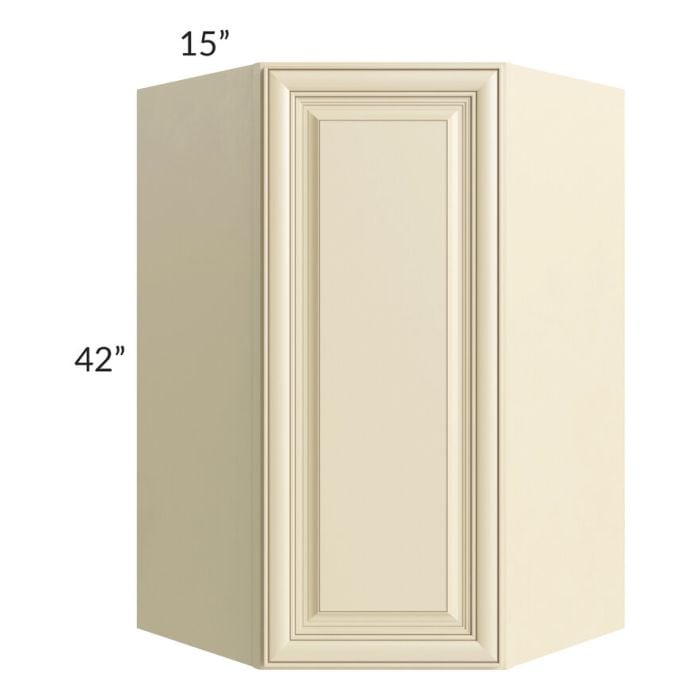 RTA Phoenix Cream Glaze 27" x 42" Wall Diagonal Corner Cabinet with Mullion Glass Door