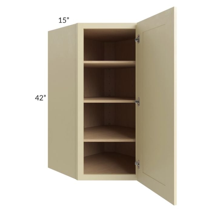 RTA Phoenix Cream Glaze 27" x 42" Wall Diagonal Corner Cabinet with Mullion Glass Door