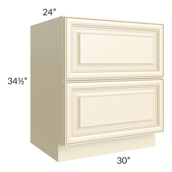 RTA Phoenix Cream Glaze 30" 2-Drawer Base Cabinet with 1 Decorative End Panel