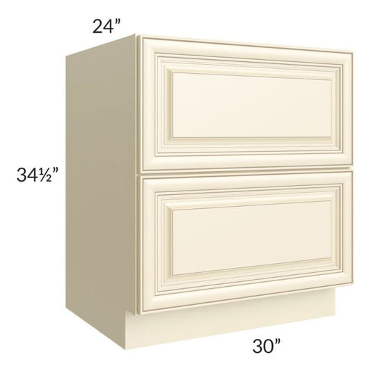 RTA Phoenix Cream Glaze 30" 2-Drawer Base Cabinet with 2 Decorative End Panels