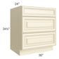 RTA Phoenix Cream Glaze 30" 3-Drawer Base Cabinet with 2 Decorative End Panels