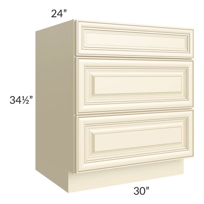 RTA Phoenix Cream Glaze 30" 3-Drawer Base Cabinet