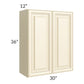 RTA Phoenix Cream Glaze 30" x 36" Wall Cabinet with 1 Decorative End Panel and Mullion Glass Door