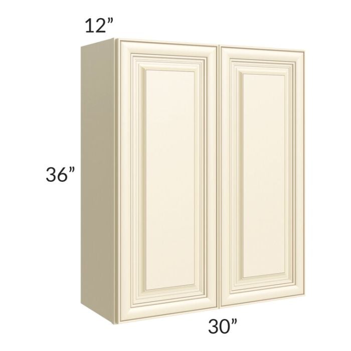 RTA Phoenix Cream Glaze 30" x 36" Wall Cabinet with 2 Decorative End Panels