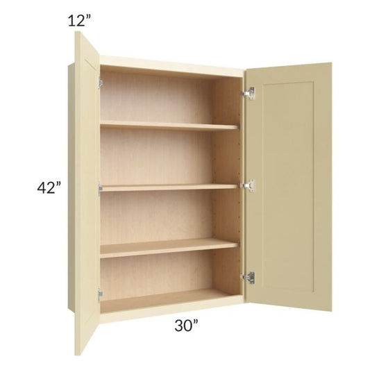RTA Phoenix Cream Glaze 30" x 42" Wall Cabinet with Mullion Glass Door