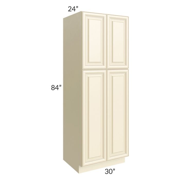 RTA Phoenix Cream Glaze 30" x 84" Wall Pantry with 2 Decorative End Panels