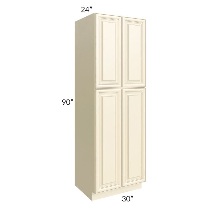 RTA Phoenix Cream Glaze 30" x 90" Wall Pantry with 1 Decorative End Panel and 2 Roll Out Trays