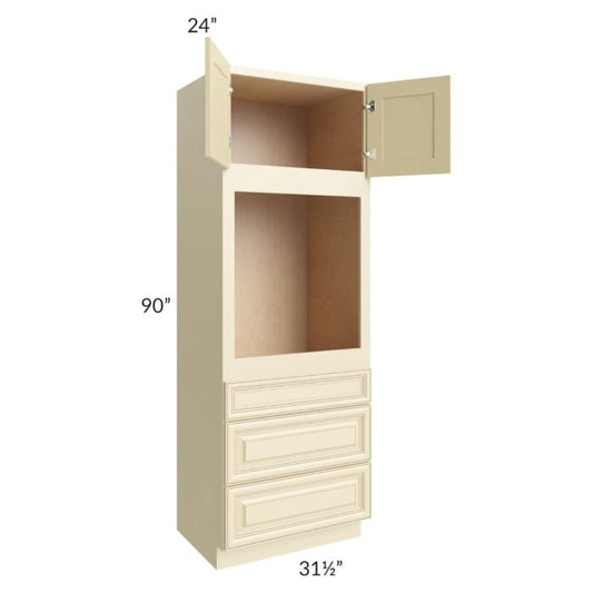 RTA Phoenix Cream Glaze 31.5" x 90" Oven Cabinet with 2 Decorative End Panels