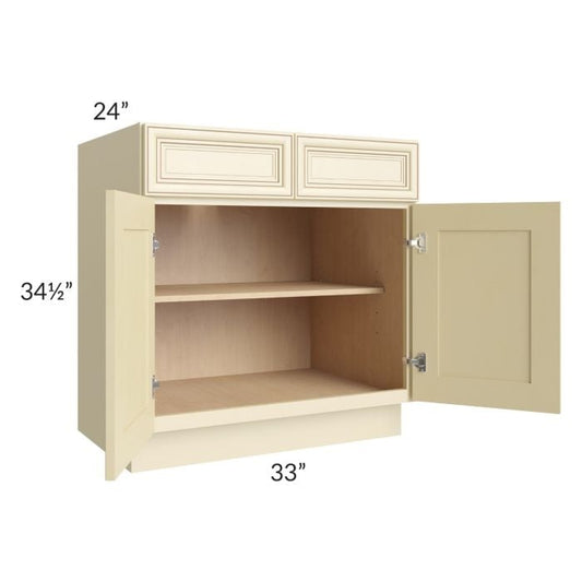 RTA Phoenix Cream Glaze 33" Base Cabinet with Pot and Pan Roll Out Kit