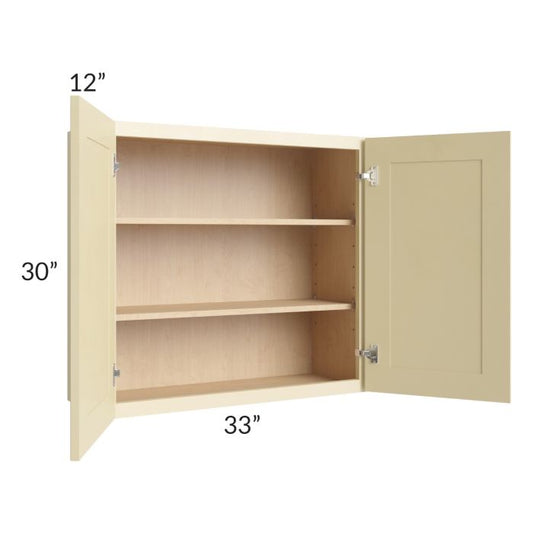 RTA Phoenix Cream Glaze 33" x 30" Wall Cabinet with Mullion Glass Door