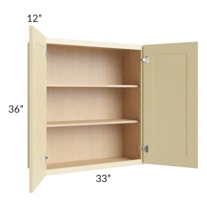 RTA Phoenix Cream Glaze 33" x 36" Wall Cabinet with 1 Decorative End Panel