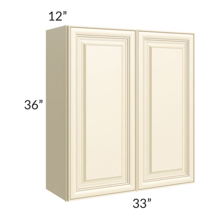 RTA Phoenix Cream Glaze 33" x 36" Wall Cabinet with 2 Decorative End Panels