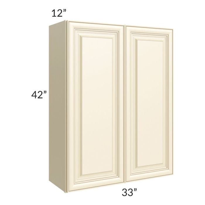 RTA Phoenix Cream Glaze 33" x 42" Wall Cabinet with 1 Decorative End Panel