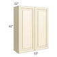 RTA Phoenix Cream Glaze 33" x 42" Wall Cabinet with 2 Decorative End Panels and Mullion Glass Door