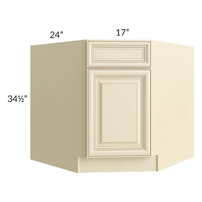 RTA Phoenix Cream Glaze 36" Diagonal Corner Sink Base Cabinet with 1 Decorative End Panel