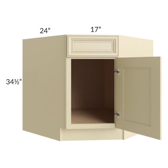 RTA Phoenix Cream Glaze 36" Diagonal Corner Sink Base Cabinet with 2 Decorative End Panels