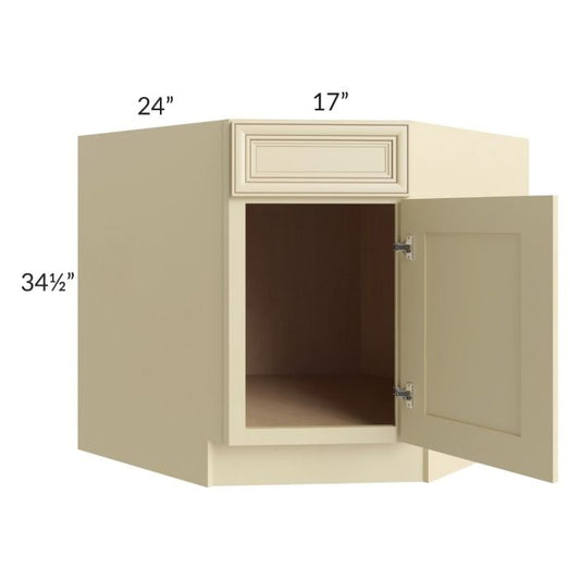RTA Phoenix Cream Glaze 36" Diagonal Corner Sink Base Cabinet with 2 Decorative End Panels