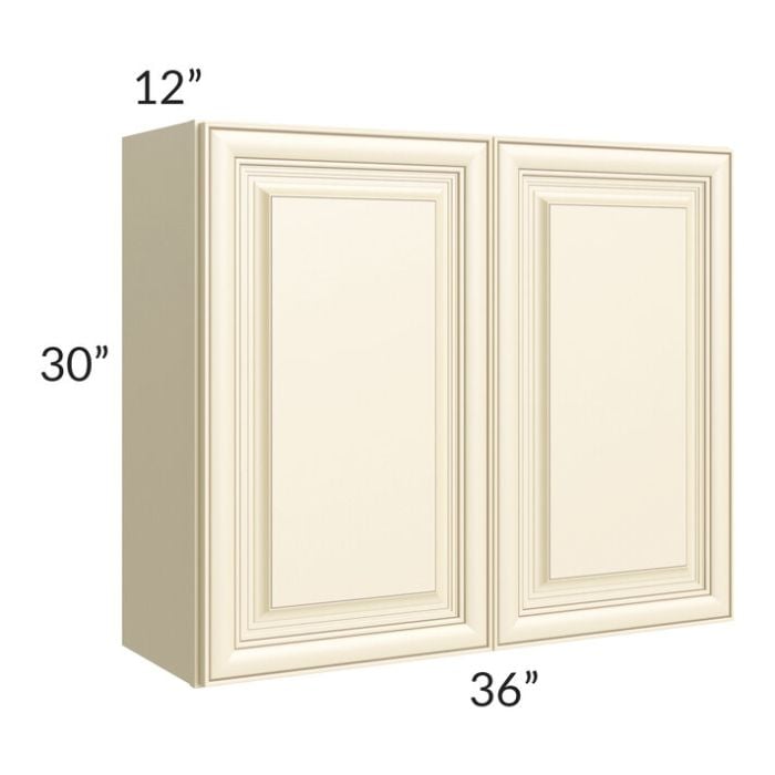 RTA Phoenix Cream Glaze 36" x 30" Wall Cabinet with 1 Decorative End Panel