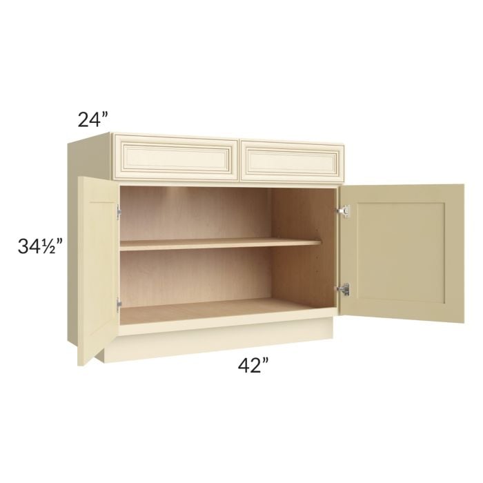 RTA Phoenix Cream Glaze 42" Base Cabinet with 2 Decorative End Panels