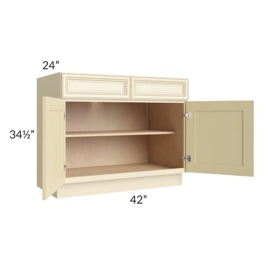 RTA Phoenix Cream Glaze 42" Base Cabinet with 2 Decorative End Panels