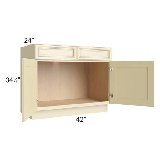 RTA Phoenix Cream Glaze 42" Sink Base Cabinet with 1 Decorative End Panel