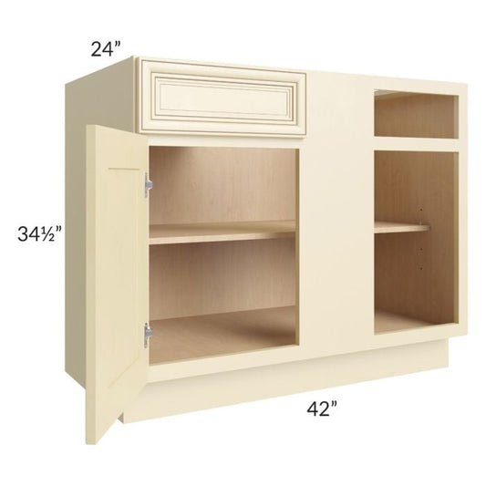 RTA Phoenix Cream Glaze 45" Blind Base Cabinet with 2 Decorative End Panels
