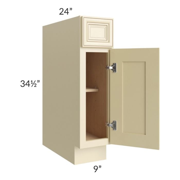 RTA Phoenix Cream Glaze 9" Base Cabinet with 2 Decorative End Panels